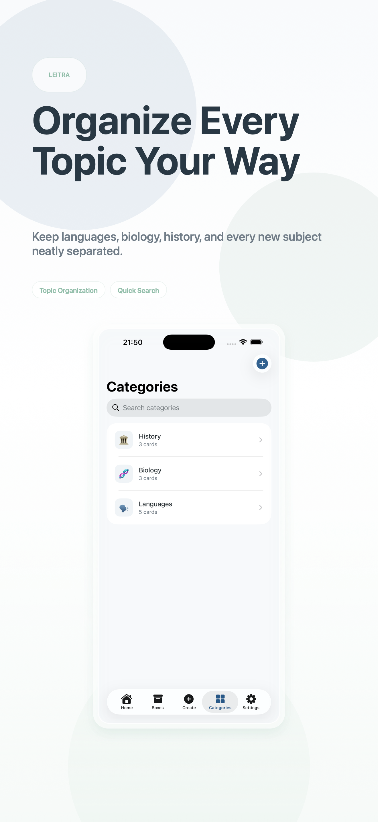 Leitra categories screen